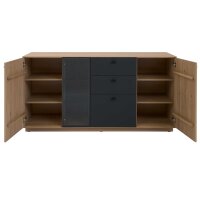 Interliving Wohnzimmer Serie 2025 - Sideboard Wildeiche, Anthrazit & Kork - vier Türen, zwei Schubladen, Breite ca. 175 cm