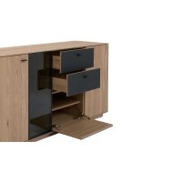 Interliving Wohnzimmer Serie 2025 - Sideboard Wildeiche, Anthrazit & Kork - vier Türen, zwei Schubladen, Breite ca. 175 cm