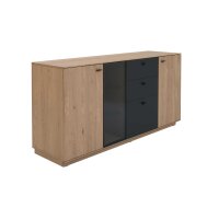 Interliving Wohnzimmer Serie 2025 - Sideboard Wildeiche, Anthrazit & Kork - vier Türen, zwei Schubladen, Breite ca. 175 cm
