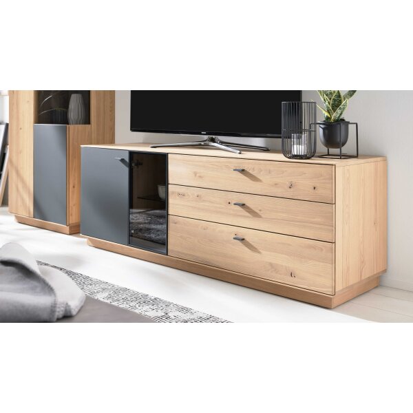 Interliving Wohnzimmer Serie 2025 - Lowboard Wildeiche, Anthrazit & Kork - Breite ca. 175 cm
