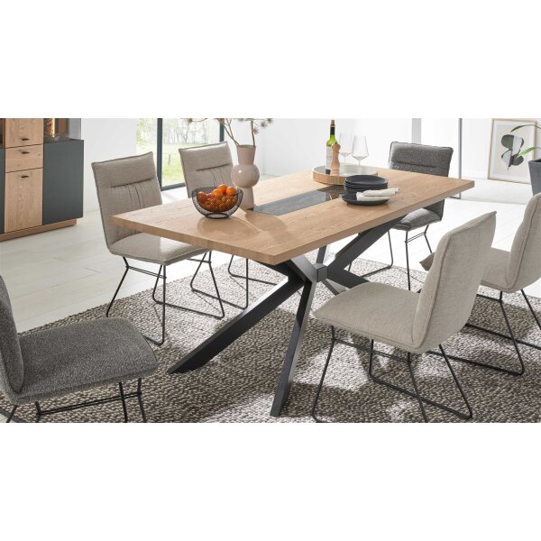 Interliving Wohnzimmer Serie 2025 - Esstisch Wildeiche, Anthrazit & Kork - ca. 200 x 95 cm