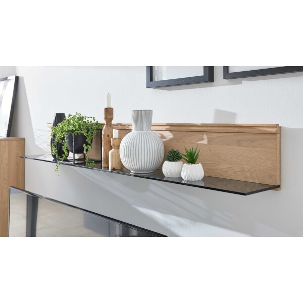 Interliving Wohnzimmer Serie 2025 - Wandregal Wildeiche & Parsolglas - Länge ca. 150 cm