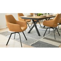 Interliving Esszimmer Serie 5112 - Schalenstuhl kurkumafarbene Mikrofaser Gavin A3 & anthrazitfarbenes Metall