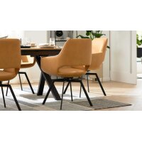 Interliving Esszimmer Serie 5112 - Schalenstuhl kurkumafarbene Mikrofaser Gavin A3 & anthrazitfarbenes Metall