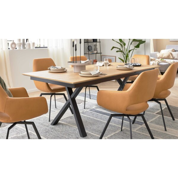 Interliving Esszimmer Serie 5112 - Esstisch goldbraune Halifax Eiche & anthrazitfarbenes Metall - ca. 220 x 100 cm