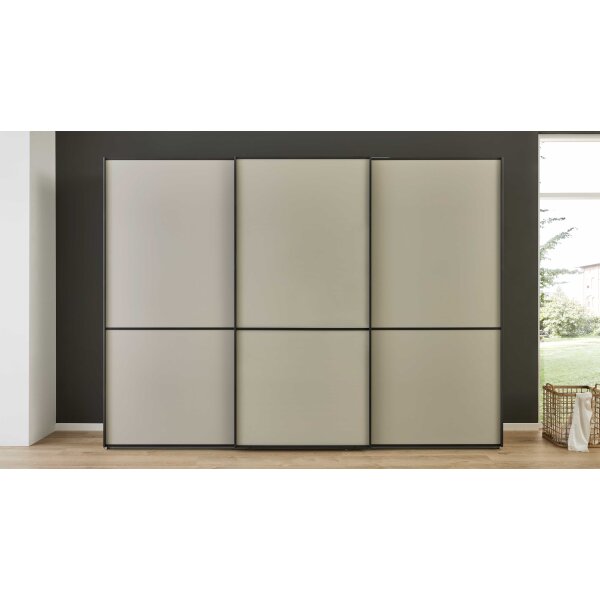 Interliving Kleiderschrank Serie 1205 – Schwebetürenschrank Champagner & Schiefer – drei Türen, Breite ca. 300 cm