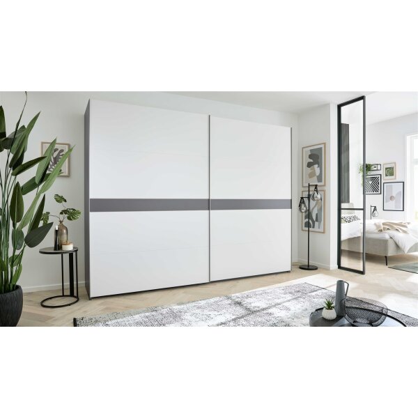 Interliving Kleiderschrank Serie 1207 – Schwebetürenschrank Weiß & Manhattan – zwei Türen, Breite ca. 301 cm