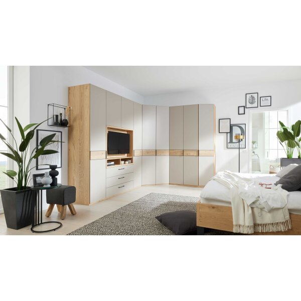 Interliving Kleiderschrank Serie 1207 – Eckschrank Taupe & Balkeneiche - Stellfläche ca. 293 x 252 cm