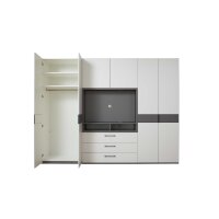 Interliving Kleiderschrank Serie 1207 – Kleiderschrank mit TV-Nische Weiß & Manhattan – sechs Türen, zwei Schubladen, Breite ca. 302 cm