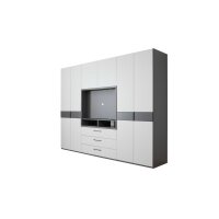 Interliving Kleiderschrank Serie 1207 – Kleiderschrank mit TV-Nische Weiß & Manhattan – sechs Türen, zwei Schubladen, Breite ca. 302 cm
