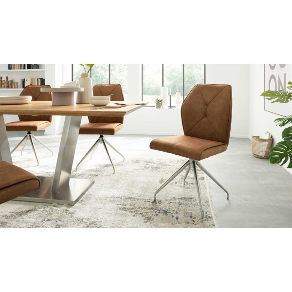 Interliving Esszimmer Serie 5104 – Polsterstuhl mit Drehfunktion bernsteinfarbene Mikrofaser Amber & Edelstahl