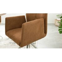Interliving Esszimmer Serie 5104 – Armlehnstuhl mit Drehfunktion bernsteinfarbene Mikrofaser Amber & Edelstahl