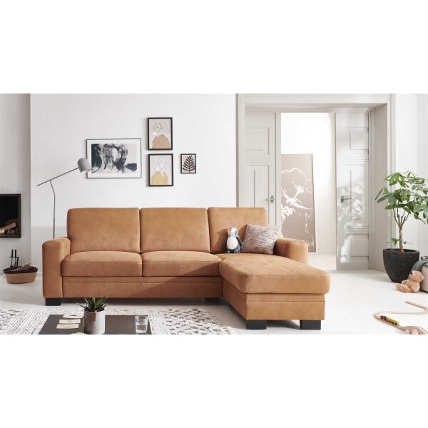 Modulmaster MM-ZE1001 - Ecksofa zimtfarbene Mikrofaser Deluxe & schwarze Metallfüße - Stellfläche ca. 276 x 163 cm