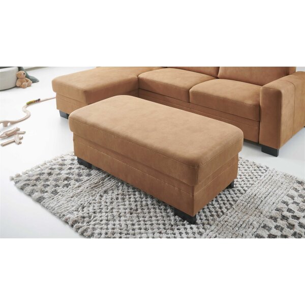 Modulmaster MM-ZE1001 - XXL-Polsterhocker zimtfarbene Mikrofaser Deluxe & schwarze Metallfüße - ca. 130 x 65 cm