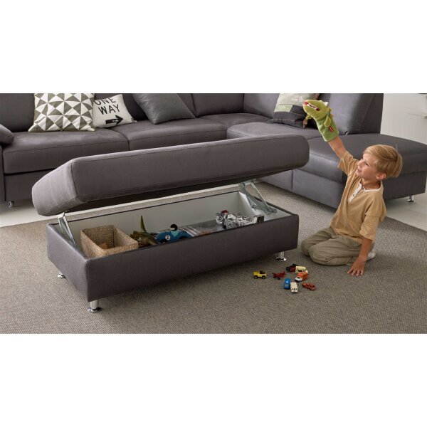 Modulmaster MM-ZE1059 - XXL Funktionshocker stahlfarbene Mikrofaser Holiday & matte Metallfüße - ca. 130 x 65 cm
