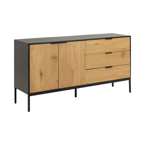 Sideboard Seaford im Industrielook Wildeiche & Schwarz – zwei Türen, drei Schubladen, Länge ca. 160 cm