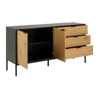 Sideboard Seaford im Industrielook Wildeiche & Schwarz – zwei Türen, drei Schubladen, Länge ca. 160 cm