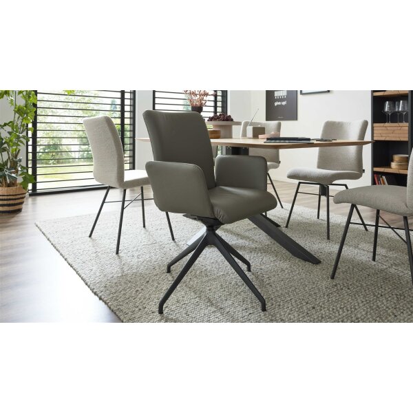 Interliving Esszimmer Serie 5115 - Armlehn-Drehstuhl mit Lederbezug lavafarbenes Leder & anthrazitfarbenes Metall