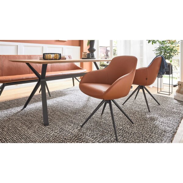 Interliving Esszimmer Serie 5115 - Armlehnstuhl mit Stativgestell sattelfarbenes Leder LD2015 & anthrazitfarbenes Metall