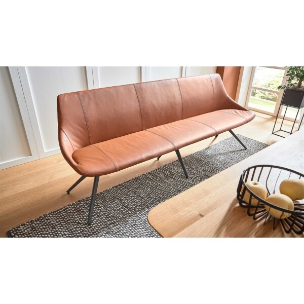Interliving Esszimmer Serie 5115 - Polsterbank mit Lederbezug sattelfarbenes Leder LD2015 & anthrazitfarbenes Metall - Länge ca. 215 cm
