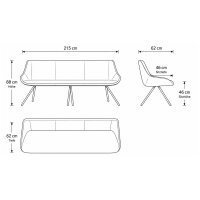 Interliving Esszimmer Serie 5115 - Polsterbank mit Lederbezug sattelfarbenes Leder LD2015 & anthrazitfarbenes Metall - Länge ca. 215 cm