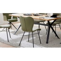 Interliving Esszimmer Serie 5115 - Vierfußstuhl mit Stoff und Leder jadefarbenes Leder LD7830 & moosfarbener Bezug Sneak 59, umbraugraues Metall