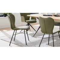 Interliving Esszimmer Serie 5115 - Vierfußstuhl mit Stoff und Leder jadefarbenes Leder LD7830 & moosfarbener Bezug Sneak 59, umbraugraues Metall