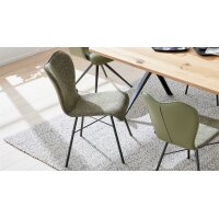 Interliving Esszimmer Serie 5115 - Vierfußstuhl mit Stoff und Leder jadefarbenes Leder LD7830 & moosfarbener Bezug Sneak 59, umbraugraues Metall