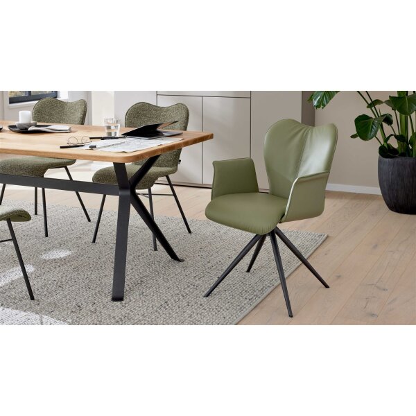 Interliving Esszimmer Serie 5115 - Armlehnstuhl mit Lederbezug jadefarbenes Leder LD7830 & anthrazitfarbenes Metall