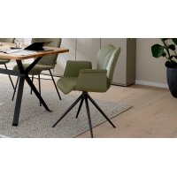 Interliving Esszimmer Serie 5115 - Armlehnstuhl mit Lederbezug jadefarbenes Leder LD7830 & anthrazitfarbenes Metall
