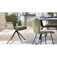 Interliving Esszimmer Serie 5115 - Armlehnstuhl mit Lederbezug jadefarbenes Leder LD7830 & anthrazitfarbenes Metall