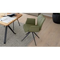 Interliving Esszimmer Serie 5115 - Armlehnstuhl mit Lederbezug jadefarbenes Leder LD7830 & anthrazitfarbenes Metall