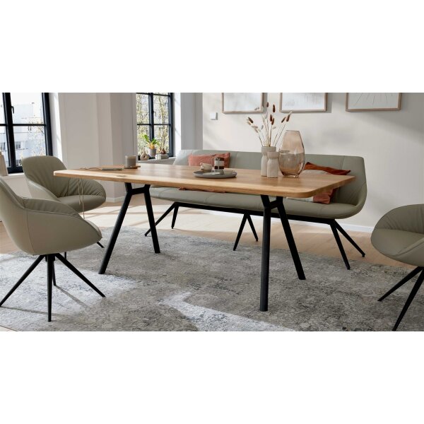 Interliving Esszimmer Serie 5115 - Esstisch mit abgerundeten Kanten astige Eiche & anthrazitfarbenes Metall - ca. 160 x 90 cm