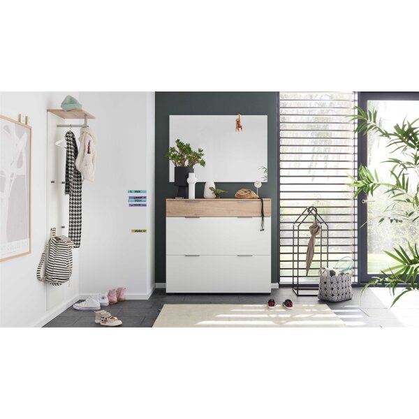 Interliving Garderobe Serie 6012 - Garderoben-Set weißer Mattlack & Steineiche - dreiteilig