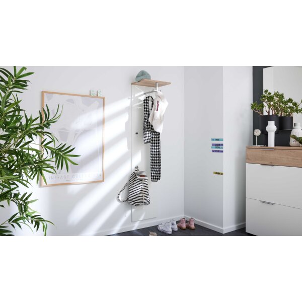 Interliving Garderobe Serie 6012 - Wandgarderobe weißer Mattlack & Steineiche - ca. 40 x 180 cm