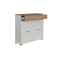 Interliving Garderobe Serie 6012 - Schuhschrank weißer Mattlack & Steineiche - eine Schublade, zwei Klappen, Breite ca. 120 cm