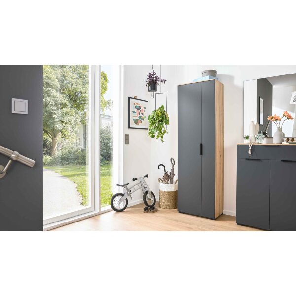 Interliving Garderobe Serie 6012 - Garderobenschrank anthrazitfarbener Mattlack & Asteiche - eine Tür, Breite ca. 60 cm
