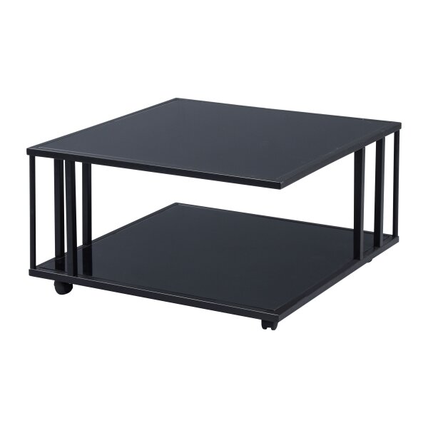 Couchtisch Paris 2 schwarzes Glas & schwarzes Metall - ca. 75 x 75 cm