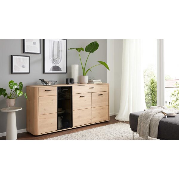 Interliving Wohnzimmer Serie 2029 - Sideboard Wildeiche & Granit-Steinoptik - vier Türen, eine Schublade, Breite ca. 178 cm