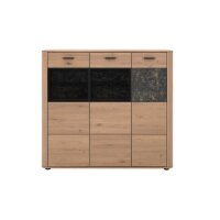 Interliving Wohnzimmer Serie 2029 - Highboard Wildeiche & Granit-Steinoptik - drei Türen, eine Schublade, Breite ca. 132 cm