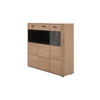 Interliving Wohnzimmer Serie 2029 - Highboard Wildeiche & Granit-Steinoptik - drei Türen, eine Schublade, Breite ca. 132 cm