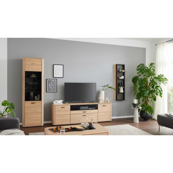 Interliving Wohnzimmer Serie 2029 - Wohnwand Wildeiche & Granit-Steinoptik - dreiteilig, Breite ca. 336 cm