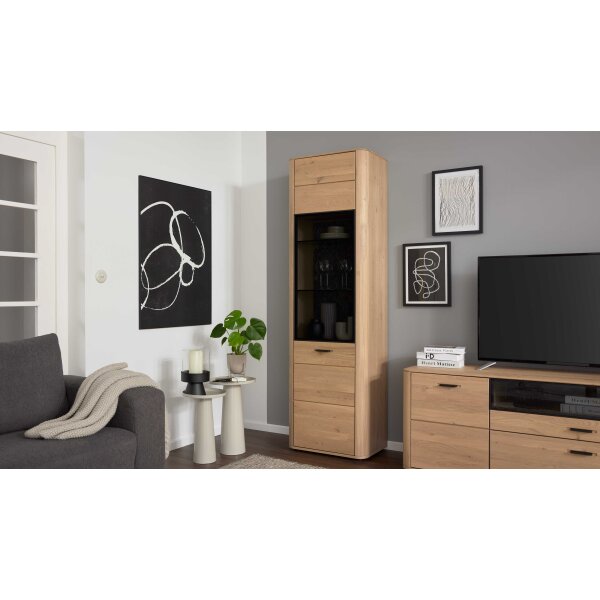 Interliving Wohnzimmer Serie 2029 - Vitrine Wildeiche & Granit-Steinoptik - eine Tür, Breite ca. 60 cm