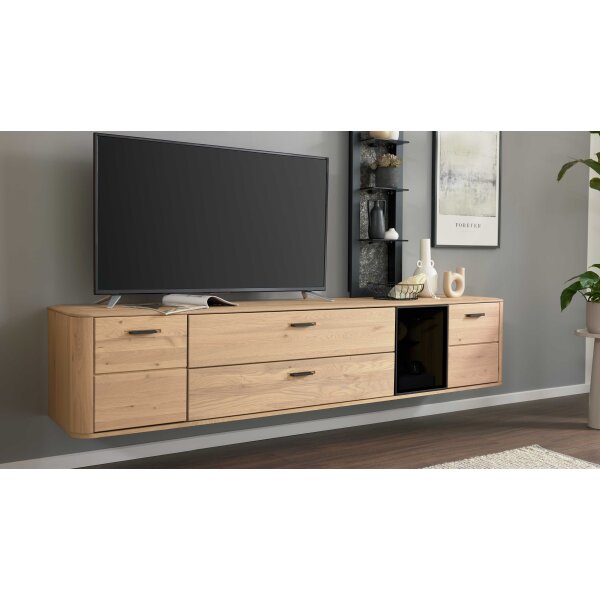 Interliving Wohnzimmer Serie 2029 - Hänge-Lowboard Wildeiche & Granit-Steinoptik - vier Türen, eine Schublade, Länge ca. 220 cm