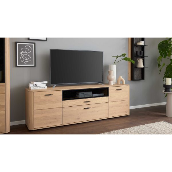 Interliving Wohnzimmer Serie 2029 - Medien-Lowboard Wildeiche & Granit-Steinoptik - zwei Türen, zwei Schubladen, Länge ca. 200 cm