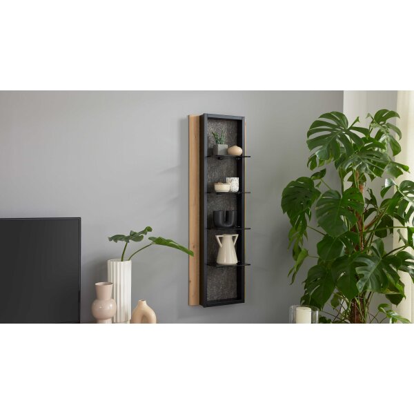 Interliving Wohnzimmer Serie 2029 - Wandregal Wildeiche & Granit-Steinoptik - ca. 46 x 135 cm