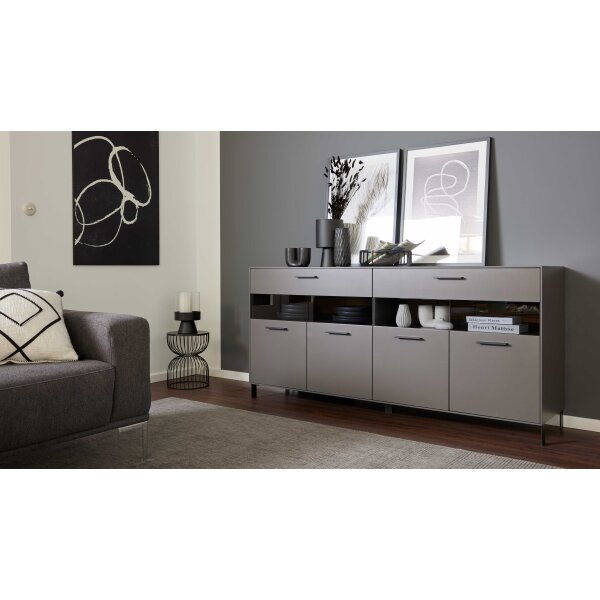 Interliving Wohnzimmer Serie 2030 - Sideboard Wolfram Grey & Spaltholz - vier Türen, zwei Schubladen, Breite ca. 180 cm