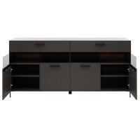 Interliving Wohnzimmer Serie 2030 - Sideboard Wolfram Grey & Spaltholz - vier Türen, zwei Schubladen, Breite ca. 180 cm