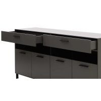 Interliving Wohnzimmer Serie 2030 - Sideboard Wolfram Grey & Spaltholz - vier Türen, zwei Schubladen, Breite ca. 180 cm