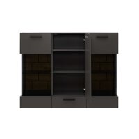 Interliving Wohnzimmer Serie 2030 - Highboard Wolfram Grey & Spaltholz - drei Türen, zwei Schubladen, Breite ca. 120 cm